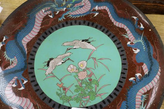 A pair of Japanese cloisonne enamel dragon chargers diameter 45cm